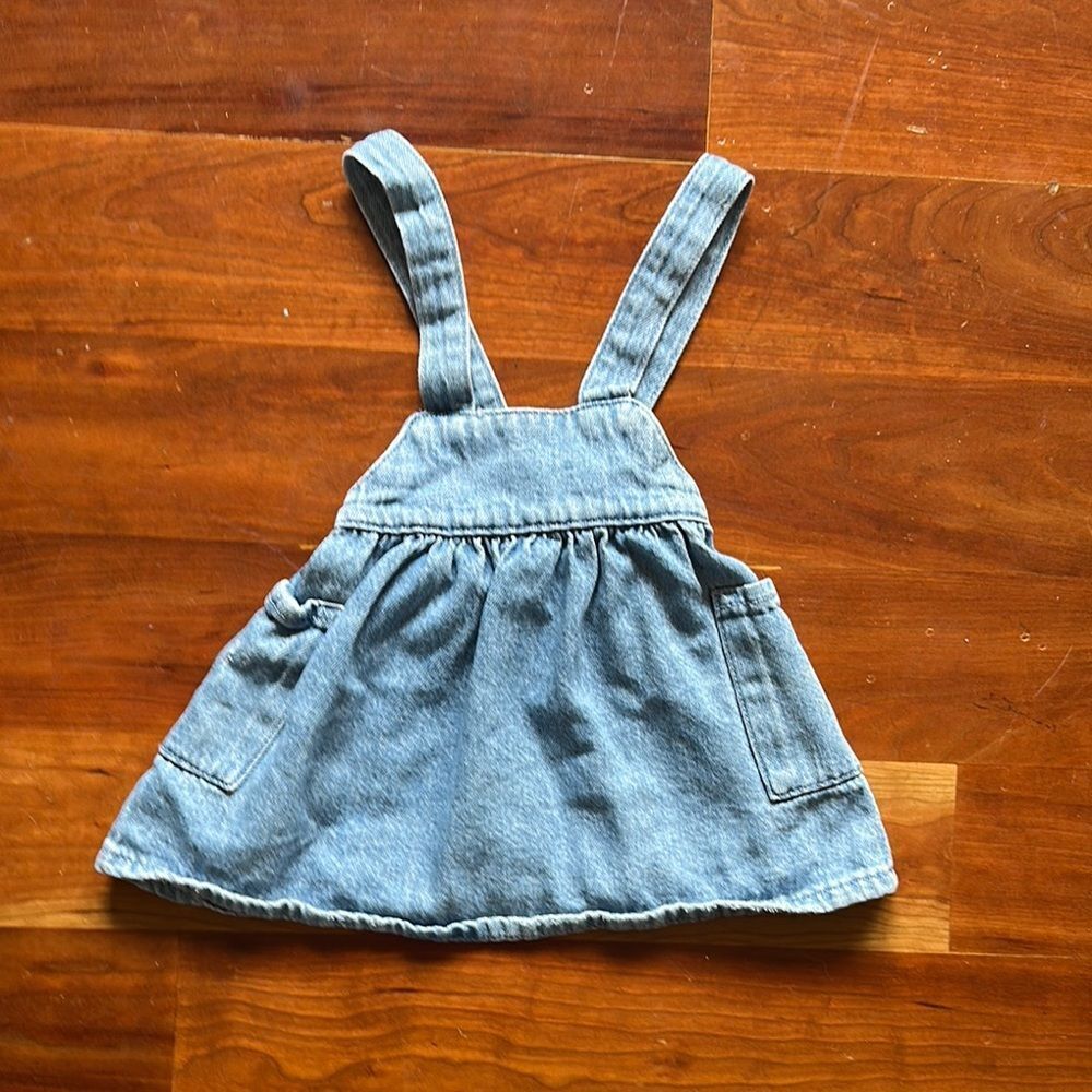 Zara Blue Denim Overalls with Flared Skirt